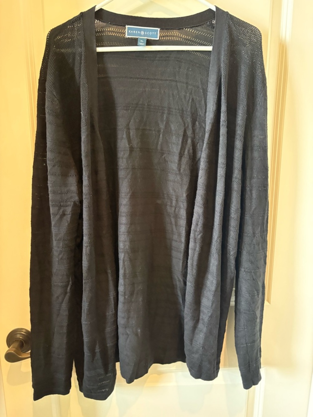 Karen Scott Black Open-Front Lightweight Cardigan